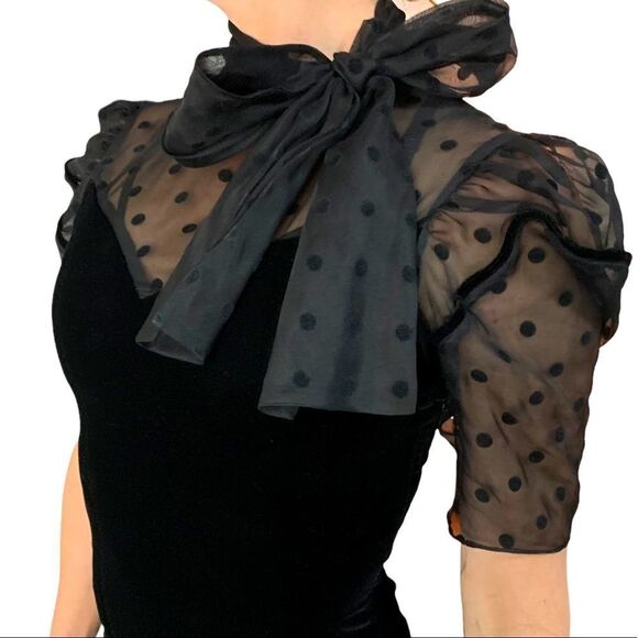 Rickie Freeman for Teri Jon Black Dot Silk Chiffon Velveteen Occasion Dress - Picture 3 of 9